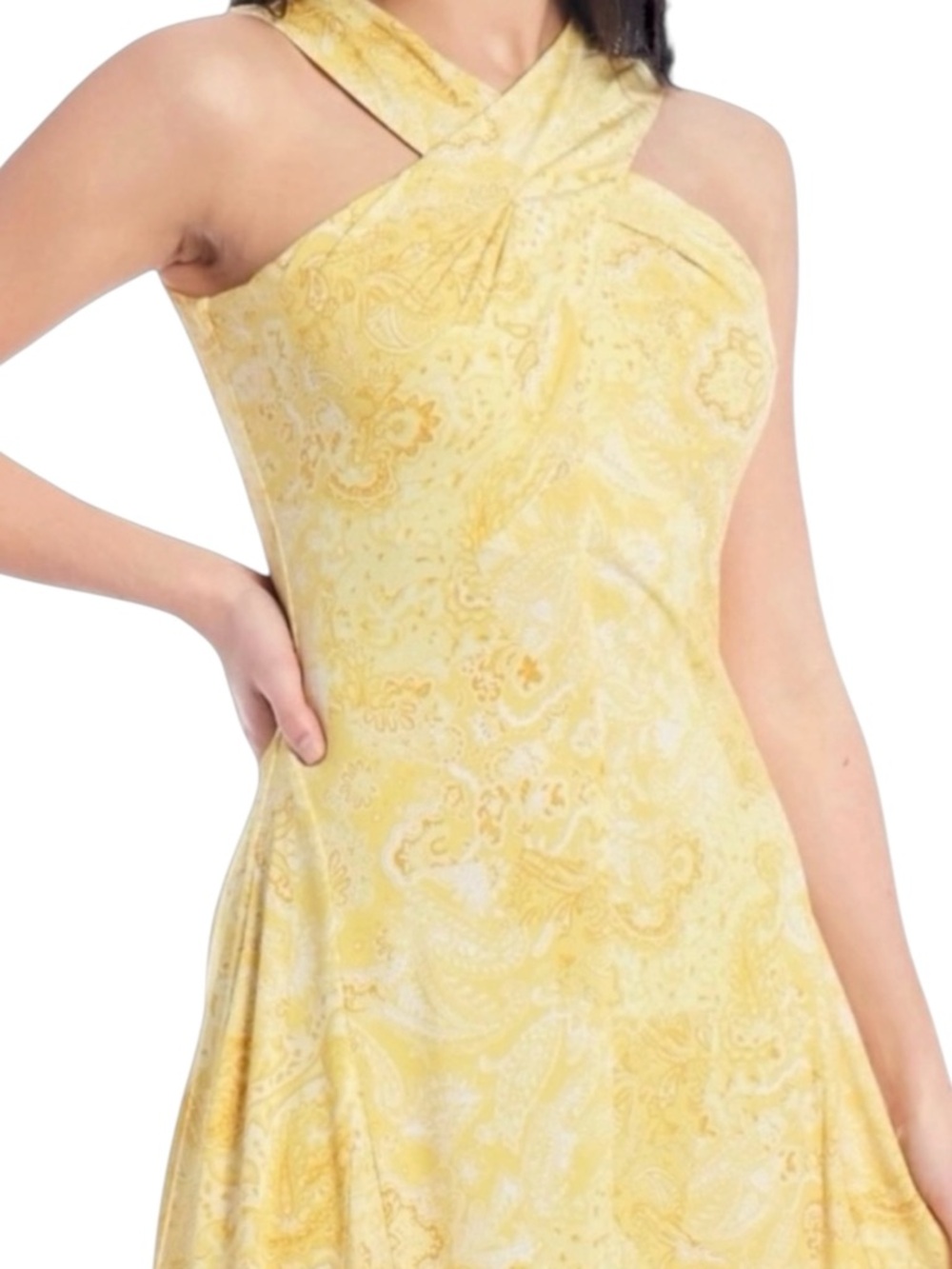 🎉HP🎉 MICHAEL MICHAEL KORS Sleeveless Mini Dress XL – Yellow Floral Paisley, NWT - Picture 4 of 14